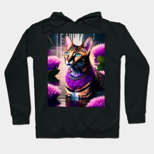 Bengal Cat enjoys a swim in an Enchanted Lake Hoodie